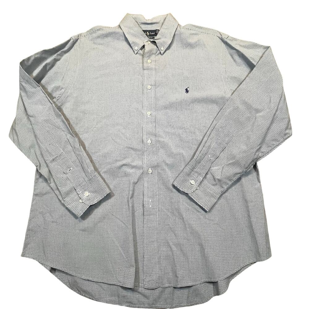 Ralph Lauren Custom Fit Button Down Shirt Blue‎ Gingham Long Sleeve Men’s XXL